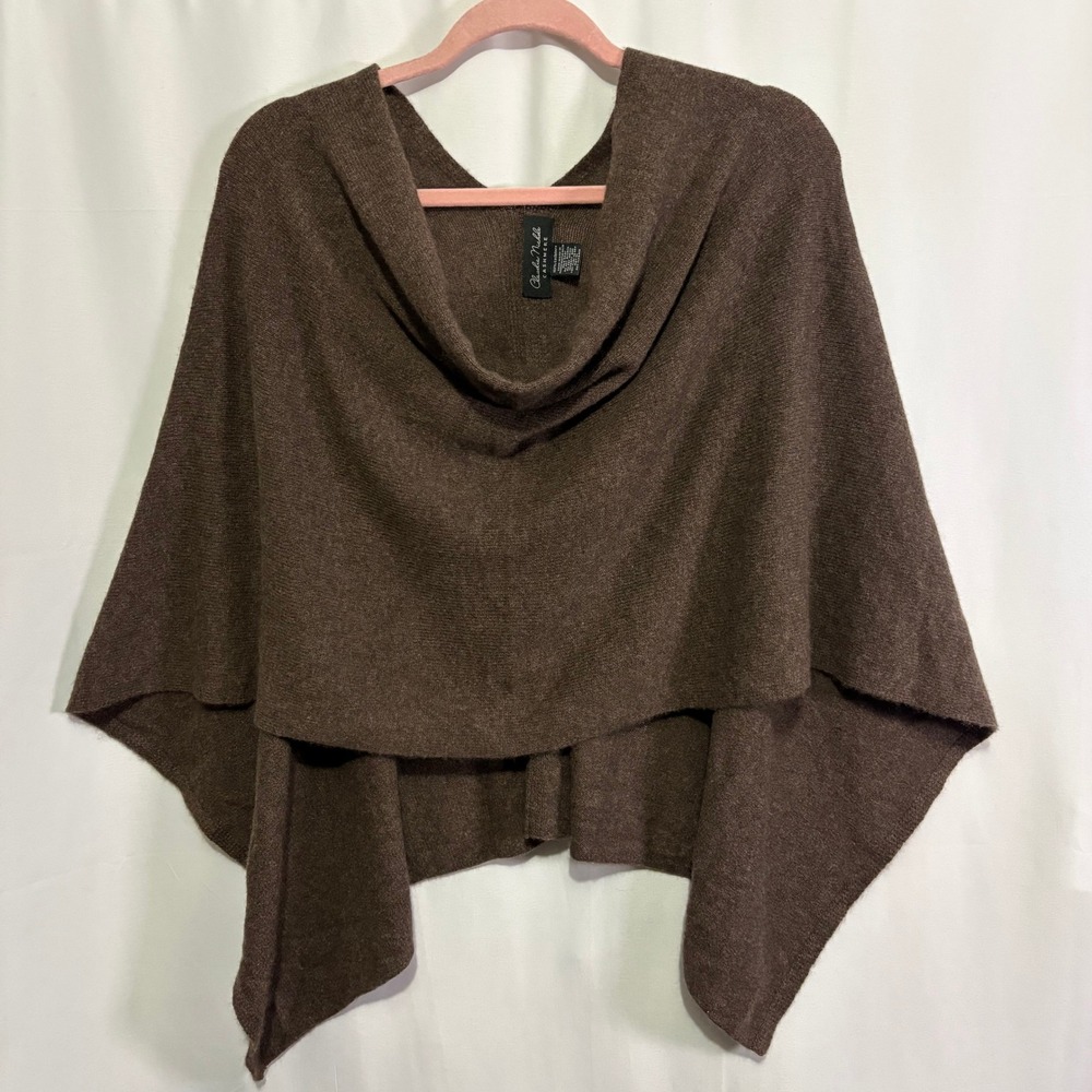 Claudia Nichole 100% Cashmere Poncho Brown Cowl Neck Knit Wrap One Size
